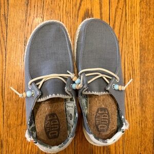 Hey Dude Slip-On Loafers in Slate Blue with Beige Laces